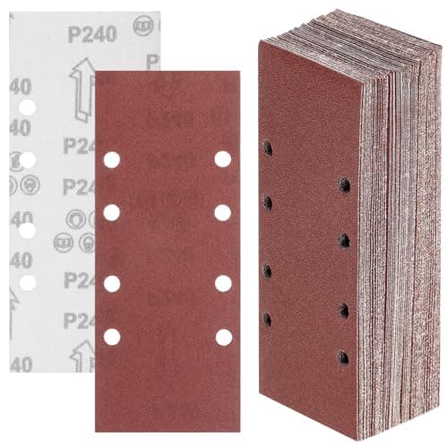 Image of QWORK® 50Pcs 93x230mm Sanding Sheets, 8 Hole 40/60/80/120/240 Sandpapers, for Orbital Sanders