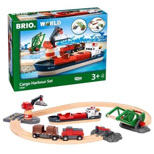 Image of BRIO World Railway Harbour Cargo Set for Kids Age 3 Years Up - Wooden Train Set Accessories and Add Ons