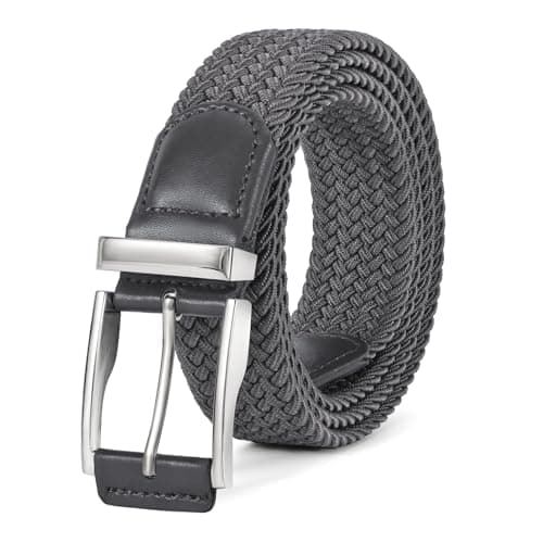 Image of WERFORU Stretchy Braided Belt for Men Elastic Woven Belt for Jeans Pants Casual Men’s Golf Belt Grey