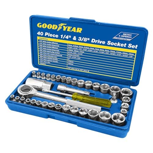 Image of Goodyear 40 Pieces Socket Driver Set with 1/4" & 3/8" Sockets Metric Imperial Ratchet Bolts Spark