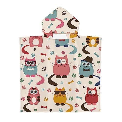 Image of Treer Kids Hooded Towel Poncho, Children's Cartoon Cat Print Light Weight Microfiber Changing Robe hooded Boys Girls Hooded Towelling Poncho Surf Wetsuit Changing (Owl,23.6x23.6 in)