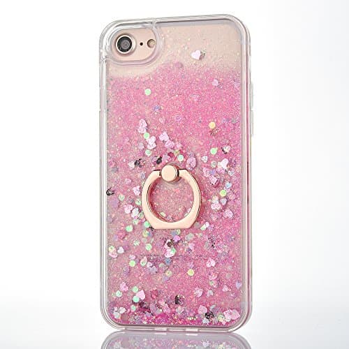 Image of iPhone 6 Plus 6S Plus Case - Mo-Beauty Flowing Liquid Glitter Sparkle Case Cover with Tempered Glass Screen Protector, 5.5 Inches (Pink)