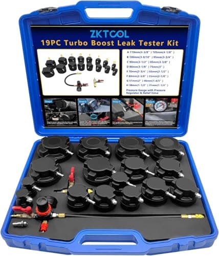Image of ZKTOOL 19PCS Turbo System Leakage Tester, Turbocharger Air Pressure Gauge, Turbine Pressure Leak Tester, Hose Leak Tester, With 31MM-110MM 7 Pairs of Stepped Adapters