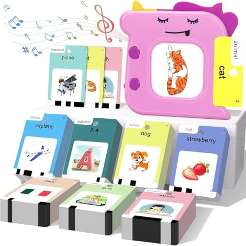 Image of 420 Words Talking Flash Cards for Toddler 3-6 Year Olds, Learning Montessori Toys with 210 Cards, Pocket Speech for Toddlers Therapy Toys, Children's Sensory Preschool Learning Educational Pink