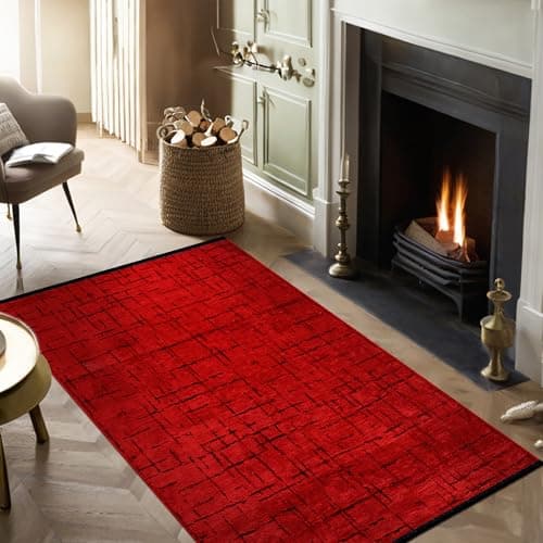 Image of NETLINE HOME Rugs Living Room - Machine Washable Rug, Low Pile Non-Slip Area Rug - Area Rugs for Bedroom, Kitchen, Hallway - Pet Friendly Carpet, Modern Room Decor (RED, 80X150)