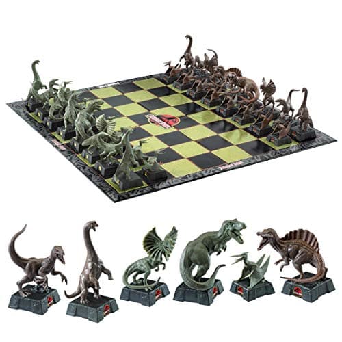 Image of The Noble Collection Jurassic Park Chess Set - 32 Highly Detailed Plastic Chess Pieces - Officially Licensed Jurassic Park Film Set Movie Game Gifts
