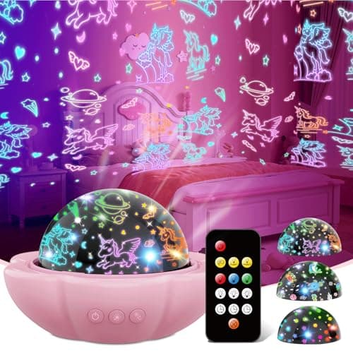 Image of Night Light Kids, Unicorn Night Light for Girl Star Projector for Bedroom 360° Rotating Sensory Lights with Mulpitle Colors Christmas & Birthday Decoration Gifts for Kids Room,Sensory Toys for Babies