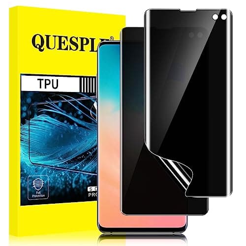 Image of QUESPLE for Samsung Galaxy S10 Plus Privacy Screen Protector [2 Pack], Anti-Spy Support Fingerprint Unlock Galaxy S10 Plus Screen Protector Film, Full Coverage Flexible TPU Protector