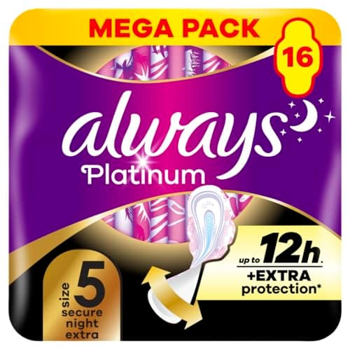 Image of Always Platinum Secure Night Extra (Size 5) Sanitary Towels with Wings 16 Pads