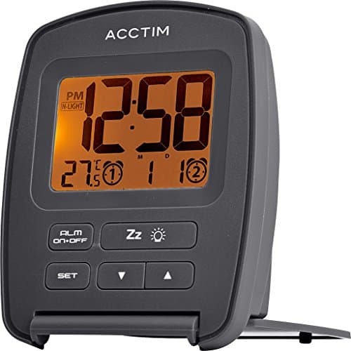 Image of Acctim 15517 Erebus Nightglow LCD Travel Alarm Clock in Grey