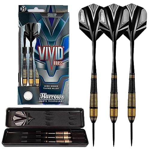 Image of Harrows Vivid High Grade Tinted Alloy Steel Tip Brass Darts Set 21g, 22g, 23g, 24g & 25g - Includes Black Speedline Shafts, Vivid Flights & Travel Case (25g)