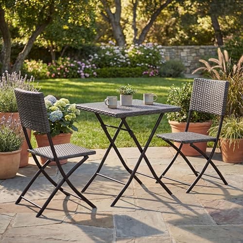 Image of Garden Vida Capri 2 Seater Rattan Bistro Set Outdoor Garden Patio Balcony Furniture 3 Pcs (Grey) (UKFR Certified) Garden Furniture(No Assembly Required)