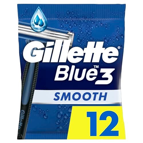 Image of Gillette Blue3 Men's Disposable Razors x12, 3-Blades Razor, 40° Pivoting Head, Lubrastrip