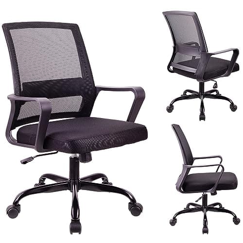 Image of T-THREE.Adjustable office chair, ergonomic mesh swivel seat, with lumbar support, height adjustment, 360° rotation, and tilt function, mesh backrest for home office(Black)