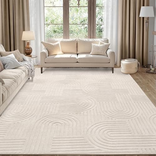 Image of Enyhom Large Rugs Living Room 200 x 290 cm, Beige Fluffy Area Rugs for Bedroom Washable Anti Slip Modern Floor Carpets Mat Non Shedding Thick Pile Beside Rugs for Dining Room Kitchen Office