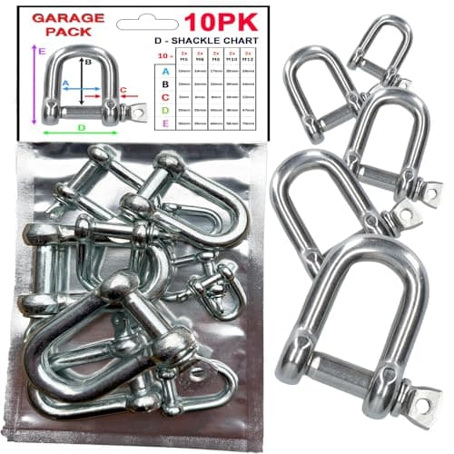 Image of 5pk Dee Shackles Various sizes M5 M6 M8 M10 M12 or a unique selection pack. Galv Steel + Zinc coated in a handy resealable storage pack. (Garage(10pk))