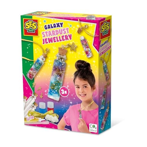 Image of SES Creative 14772 - Galaxy stardust jewellery, magical effect in 3 bottles, real cork stoppers, mix your own colours, complete set for children 5 years and older