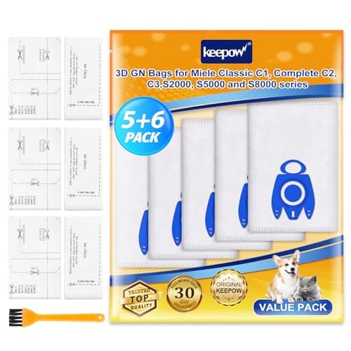 Image of KEEPOW 5 Hoover Bags for Miele Complete C3 C2 C1, Classic C1, S2 S5 S8 Series, GN 3D Efficiency Vacuum Dust Bags, with 3 Filter Sets, 1Cleaning Brush