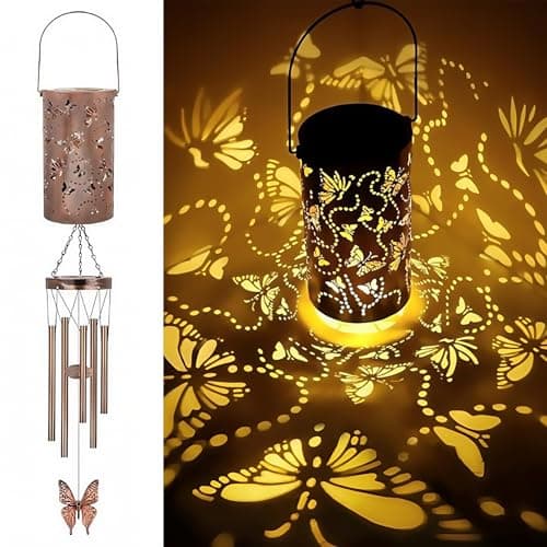 Image of PRITOK Solar Wind Chimes for Outside: Metal Solar Light, Solar Butterfly Wind Chimes, Butterfly Solar Lanterns for The Garden, for Garden Outside Table Patio Balcony Courtyard