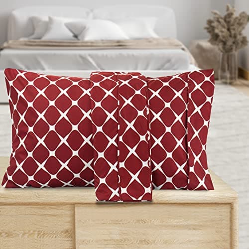 Image of Valerian Bloomingdale Pattern Pillowcase 1500 Thread Count 2-Piece Set Super Soft, Easy Slip-On and Wrinkle Resistant, Bloomingdale King Pillowcase, Burgundy