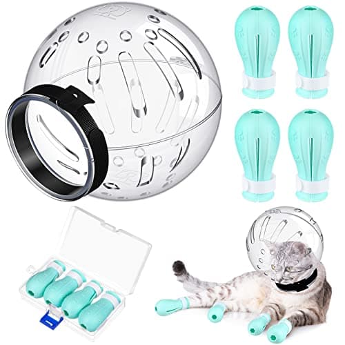 Image of Cat Muzzle for Grooming Cat Adjustable Hood with Paw Covers, Kitten Breathable Anti Bite Muzzles Anti Scratch Boots Silicone Pussy Shoes Boots Kitten Paw Protector for Pet Bathing Shaving(Medium)