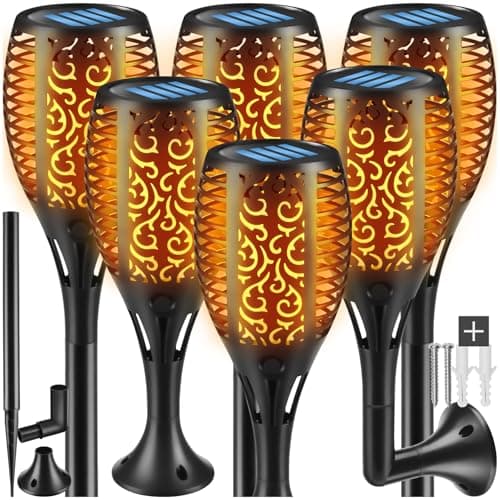 Image of tectake® Set of 6 Solar Garden Lights with Flame Look & Automatic On/Off Sensor, Solar Lights with 6-8 Hours Operation & 3 Mounting Options, Weather-Resistant Outdoor Lights for Garden, Patio, Balcony