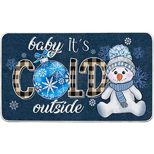 Image of WHOMEAF Baby It's Cold Outside Doormat Patio Burlap Door Mats Winter Baby Shower Snowman Farmhouse Plaid Entrance Low Profile Non Slip Floor Rugs for Home Decor (Cowboy Blue 17 x 29 in)