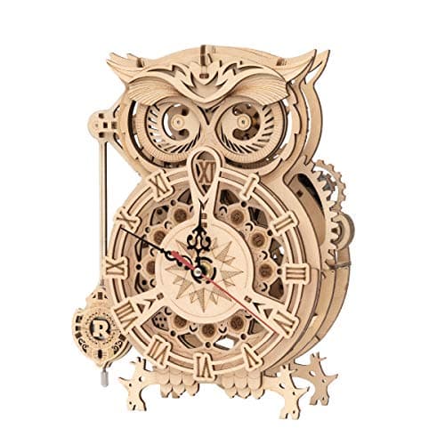 Image of ROKR Owl Clock Model kits For Adult to Build, 3D Wooden Puzzle Desk Clock Time Art,Home Decoration Gift(LK503)