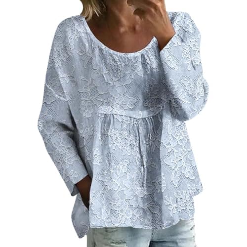 Image of Women's Long Sleeve Tops Women's New Printed Long Sleeved T Shirt Loose Large Size Sleeved T Shirt Womens Tee Shirts Loose Ladies Tops Light Blue