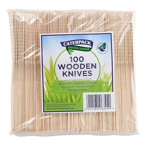 Image of Caterpack Enviro Range Wooden Knives, Pack of 100, Sustainably Sourced Birchwood, Compostable and Biodegradable