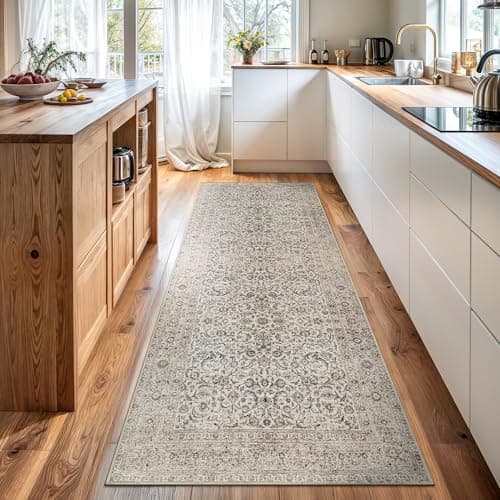Image of Bloom Rugs Washable Non-Slip 12 ft Runner - Beige/Off White Traditional Bordered Runner for Entryway, Hallway, Bathroom, and Kitchen - Exact Size: 2.5' x 12'