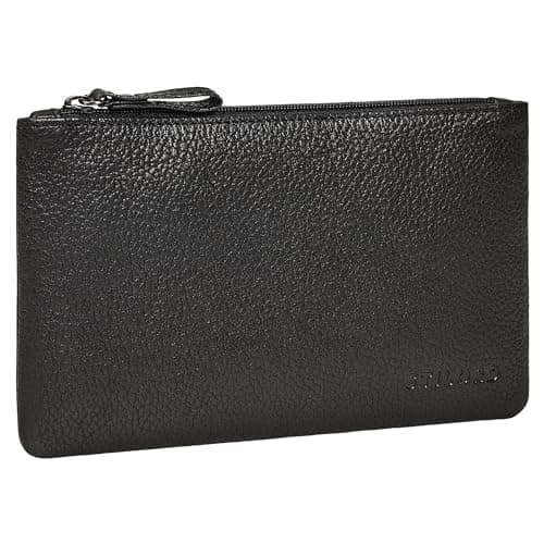 Image of STILORD "Matti Leather Bank Pouch for Men & Women Genuine Leather Wallet Small Vintage Travel Organizer Passport Holder Clutch for Cash, Cards & Documents Colour:Black