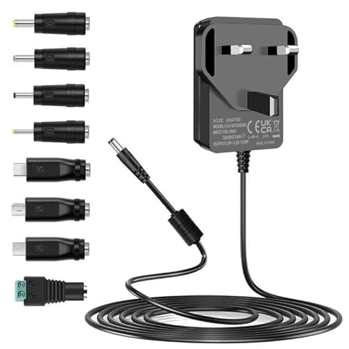 Image of Mareisa 5V DC Power Supply, 5Vdc 3A 2A 1A AC Adapter, Charger for 5Volts Baby Monitor Bluetooth Speaker TV Box ADSL Cats HUB Android Device Breast Pump with 8 Tips DC Power Cord
