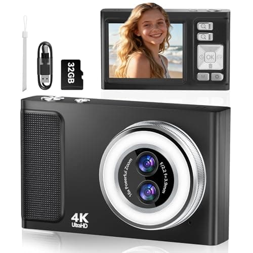 Image of JDZ 4K All-in-One Digital Camera, 48MP Autofocus Vlogging Camera, 16X Digital Zoom Compact Portable Mini Camera with 32GB SD Card for Kids Teens Students Beginners Travel YouTube (Black)