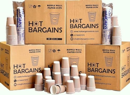 Image of HOT BARGAINS Kraft Paper Coffee Cups 12oz/360ml, Pack of 25, Triple Wall Insulated Hot Drink Cups (25)