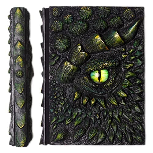 Image of MISNODE 3D Dragon Hardcover Sculpture Diary, Handmade Magic Resin Hand Account Book, Diary Notepad Sketchbook, Dragon Gifts for Women & Men A5, Green