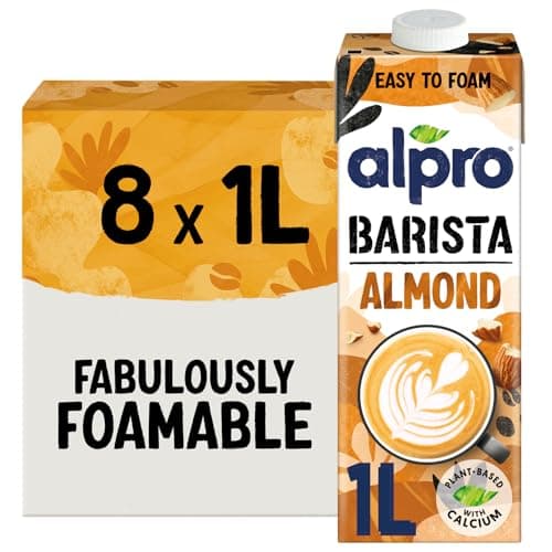 Image of Alpro Barista Almond Drink - Plant-Based Long Life Dairy Free & Lactose Free - Great for Coffee Foam - 1L (Pack of 8)