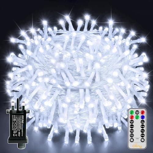 Image of Ollny Christmas Tree Lights, 20m 200 LED Outdoor Fairy Light Mains Powered, Waterproof Cool White String Light with Plug,Remote/8 Modes/Timer, Bright Lighting Indoor/Outside/Garden/Xmas Decorations
