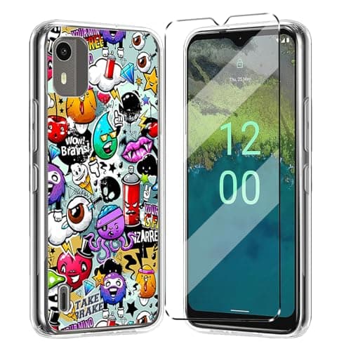Image of Cover Compatible with NOKIA C12 Case with 1 Pack Tempered Glass Screen Protector Phone Case for NOKIA C12,Soft TPU Slim Fit Shockproof Anti-Scratch Phone Case Cover-XS40