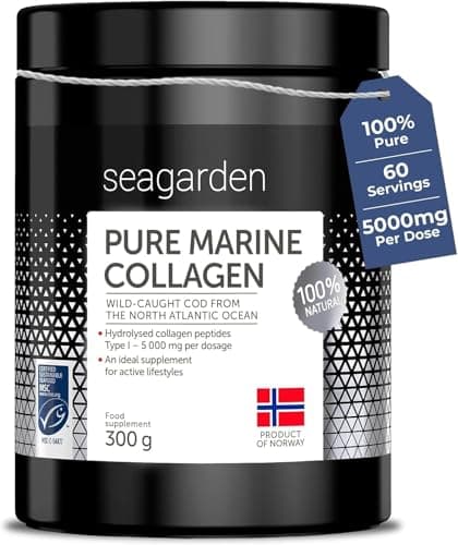 Image of Pure Marine Collagen Powder - 5000mg - Hydrolyzed Collagen Peptides Type 1 - Supplements for Women and Men, for Hair, Skin and Nails - Unflavored, 300g, 60 Servings