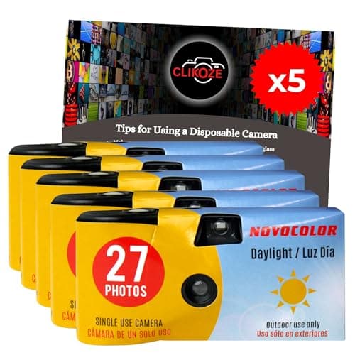Image of Disposable Camera Bundle with Novocolor Daylight Single Use Camera 27 Exposures and Clikoze Photography Tips Card (5 cameras)