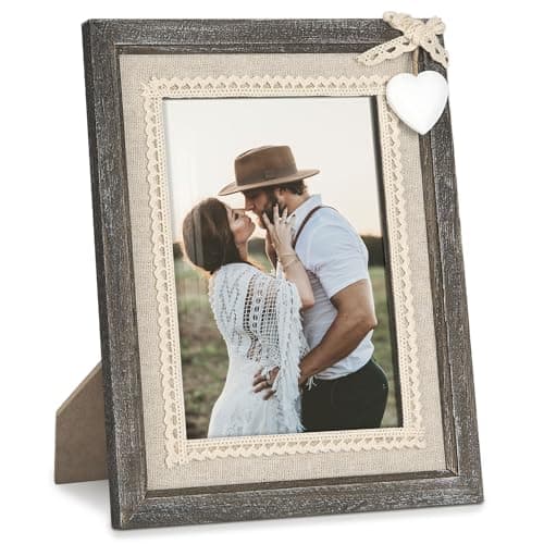 Image of Afuly 6x4 Photo Frames Wooden Picture Frames 4x6 Rustic Picture Frame Wedding Photo Frame With Lace Heart Birthday Gifts for Women Mothers Day Christmas Gifts For Mum Grandma Couple