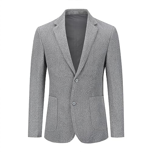 Image of Allthemen Mens Tweed Check Blazer Herringbone 2 Buttons Slim Fit Suit Jacket Wool Blazer Jackets #001 Grey M