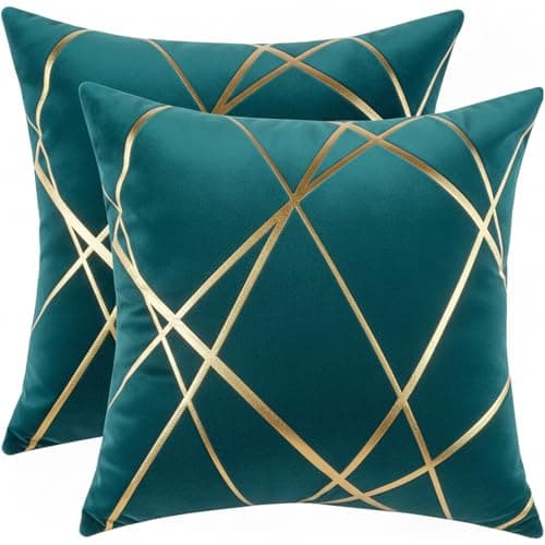 Image of Miuyunya Velvet Cushion Covers Luxury Gold Striped Decorative Throw Pillow Covers 50 x 50 cm Teal Soft Square Cushion Case Couch Pillowcases for Sofa Living Room Bedroom 20 x 20 Inch
