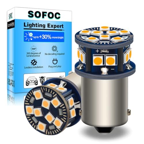 Image of SOFOC 1156 BA15S LED Turn Signal Bulb Amber Yellow 6V 12V 24V 6-60V AC/DC Canbus Ready for Motorcycle & Car 2Pcs