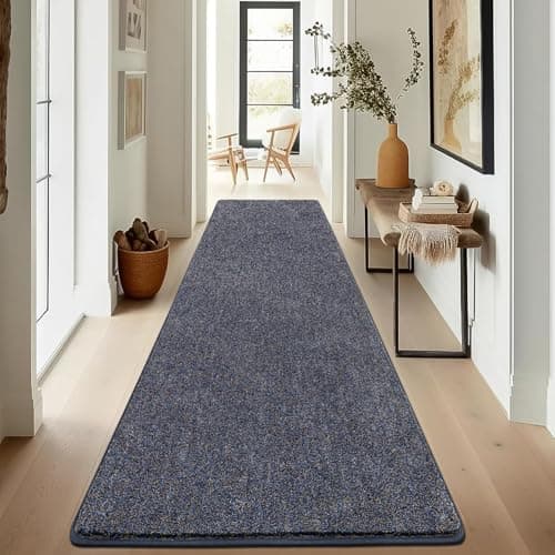 Image of Enyhom 80 x 240 cm Runner Rug for Entryway, Non Slip Backing Hall Carpet Runner Washable Wide Floor Runner for Living Room Bedroom Laundry Room Kitchen Room,Blue&Grey