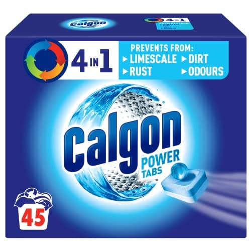 Image of Calgon 4-in-1 Washing Machine Cleaner and Water Softener Tablets, 45 Count | Removes Limescale, Residue, Dirt, Rust & Malodours | Deep Clean | L Pack Size