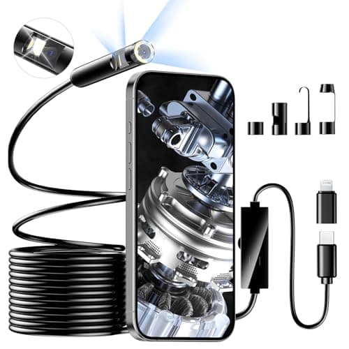 Image of Dual Lens Endoscope Inspection Camera, 1920P HD Inspection Camera with 8+1 Adjustable LED Lights, IP67 Waterproof Endoscope, Semi-Rigid Snake Borescope for Android, iPhone, Samsung (16.5 Ft/5m) Black