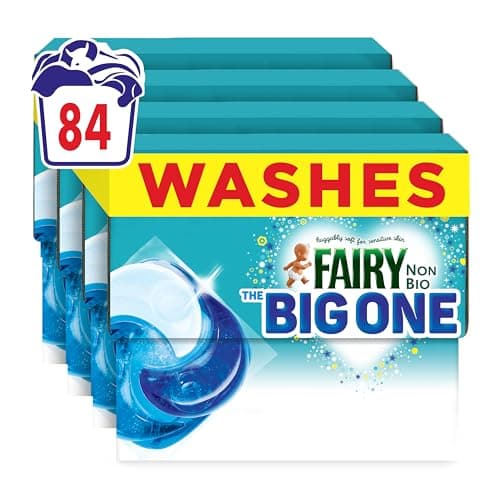Image of Fairy Non Bio The Big One PODS, Washing Liquid Laundry Detergent Capsules, 4 x 21 Washes, 2X Stain Removal, Huggably Soft For Sensitive Skin
