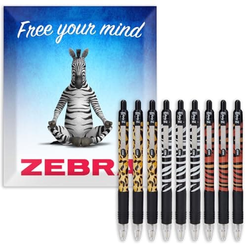 Image of Zebra Z-Grip Pen Funky - Animal Print Pattern Retractable Ballpoint Pens - Cheetah, Zebra & Tiger Print - Black Ink - Pack of 9 - In Envelope Gift Packaging